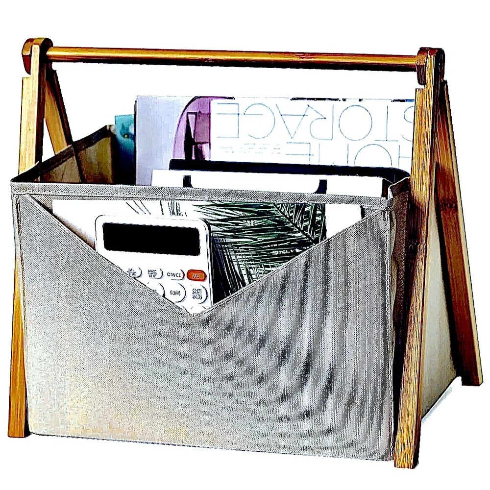 📚EZDeco📚 LINEN FABRIC FOLDING WOOD FRAME POCKET PORTABLE STORAGE MAGAZINE RACK - Picture 8 of 12